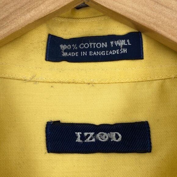 IZOD Shirt Mens 17.5 Yellow Button Up Long Sleeve Cotton Twill Casual Workwear - Picture 2 of 12